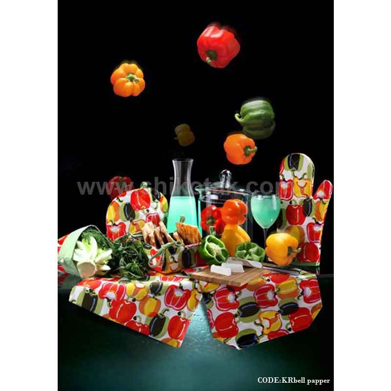 نیم ست پارچه ای آشپزخانه طرح فلفل دلمه