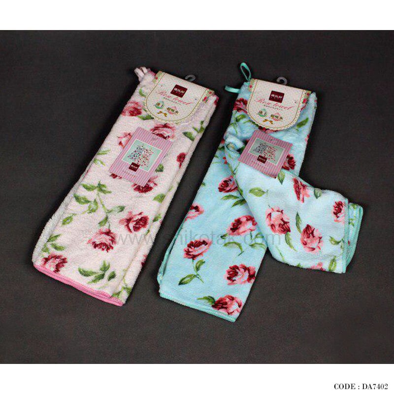 حوله آشپزخانه گلدار نانو دو عددی مدل رزالین