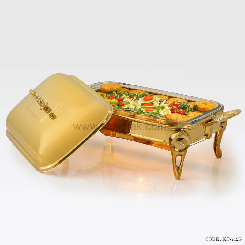 سوفله خوری نگین دار طلایی مستطیل متوسط