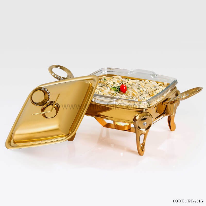 سوفله خوری طلایی نگین دار مربع کوچک