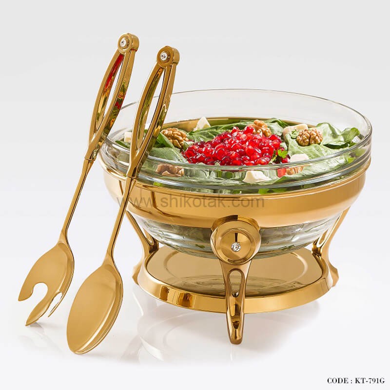 سالاد خوری پایه دار طلایی طرح نگین دار