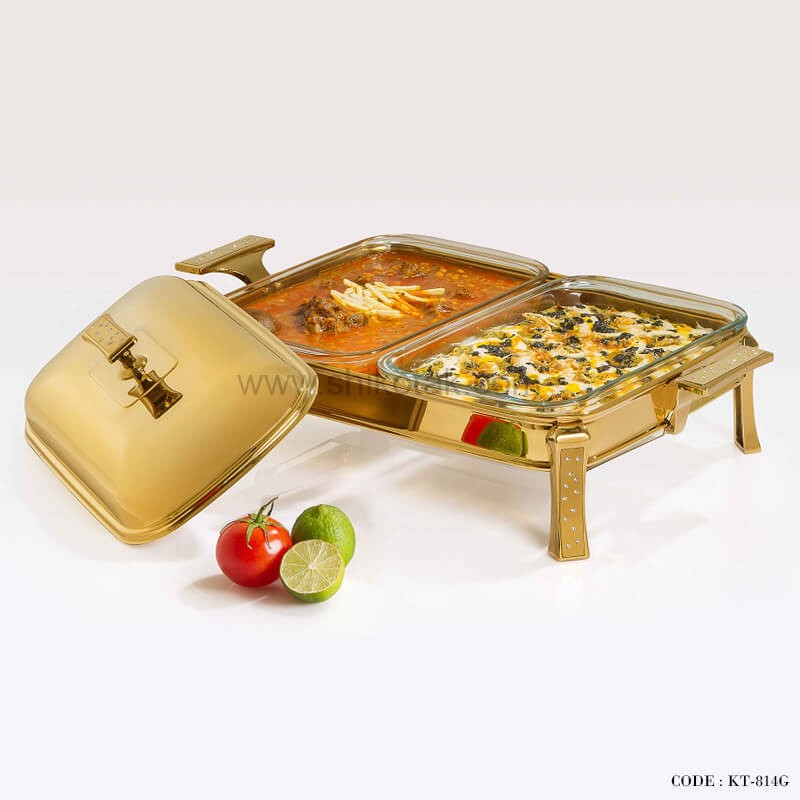 سوفله خوری دوتایی مستطیل طرح دایموند طلایی