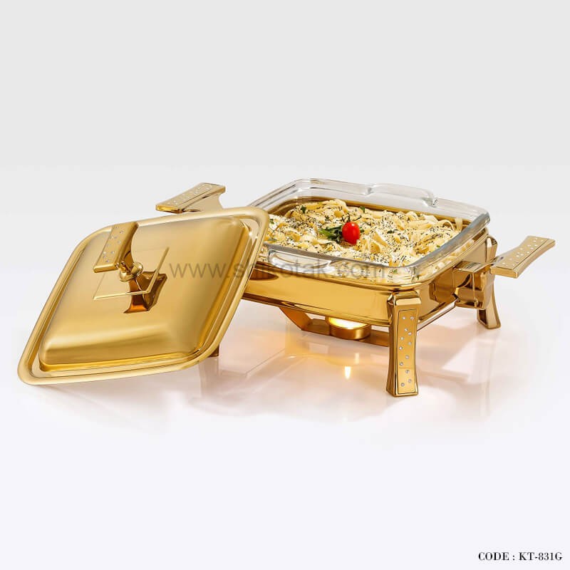 ظرف سوفله خوری دایموند طلایی مربع کوچک