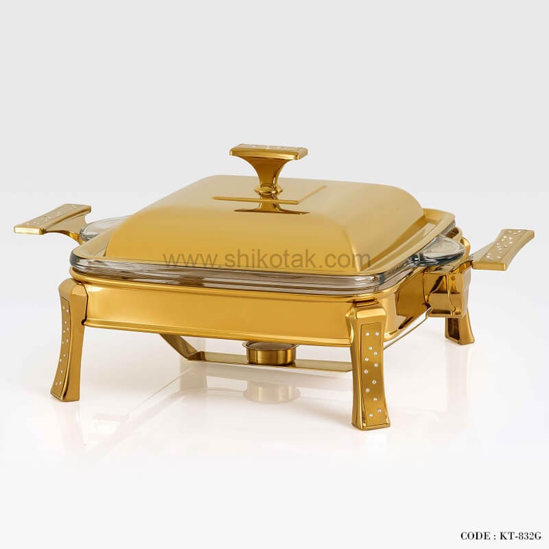 ظرف سوفله خوری دایموند طلایی مربع بزرگ