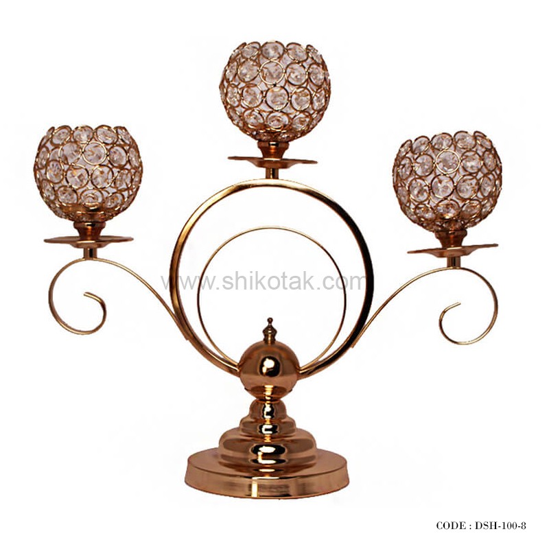 جاشمعی پایه دار کریستالی 3 شعله دایره