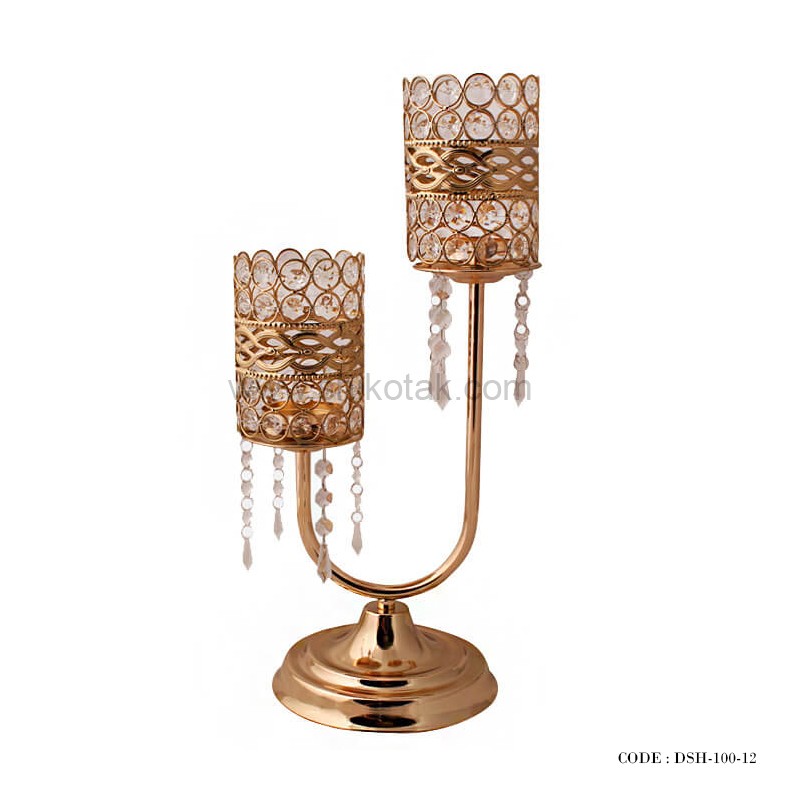 جاشمعی پایه دار کریستالی دو شعله مدل J