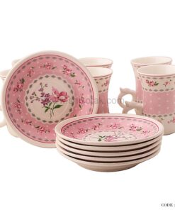 ست فنجان نلعبکی چینی طرح آنجلا صورتی