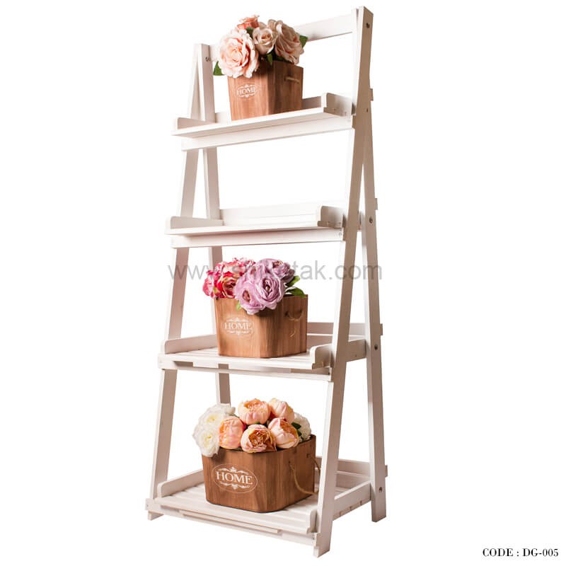 جا گلدانی 4 طبقه چوبی تاشو سفید