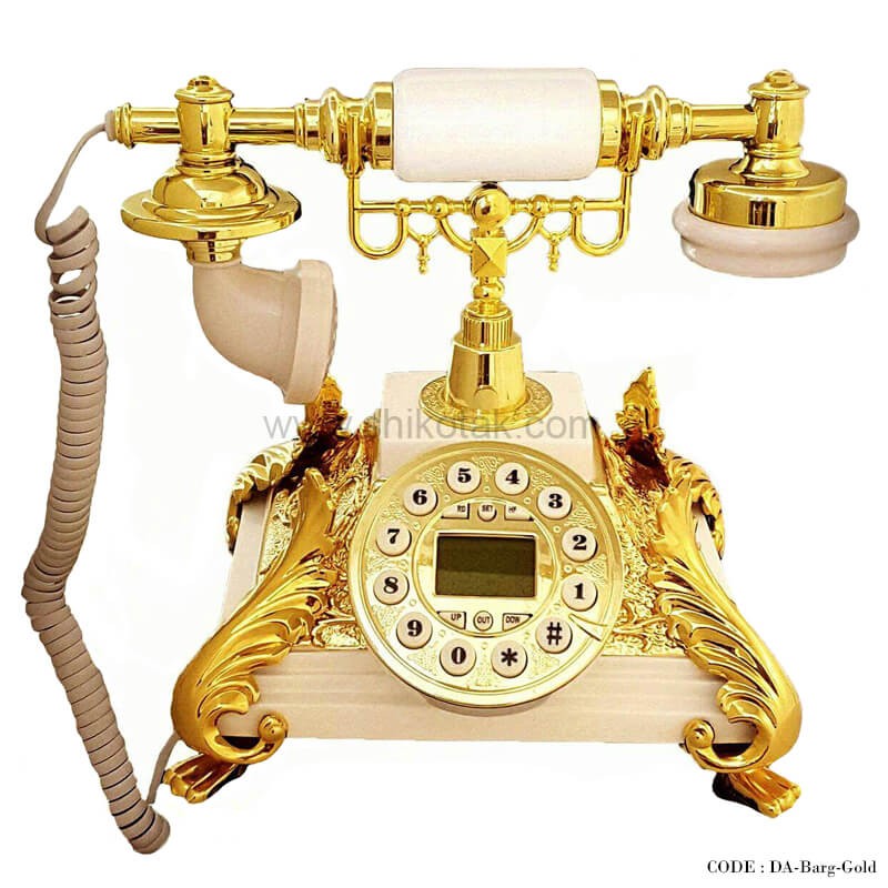 تلفن دکوری رومیزی طلایی طرح برگ