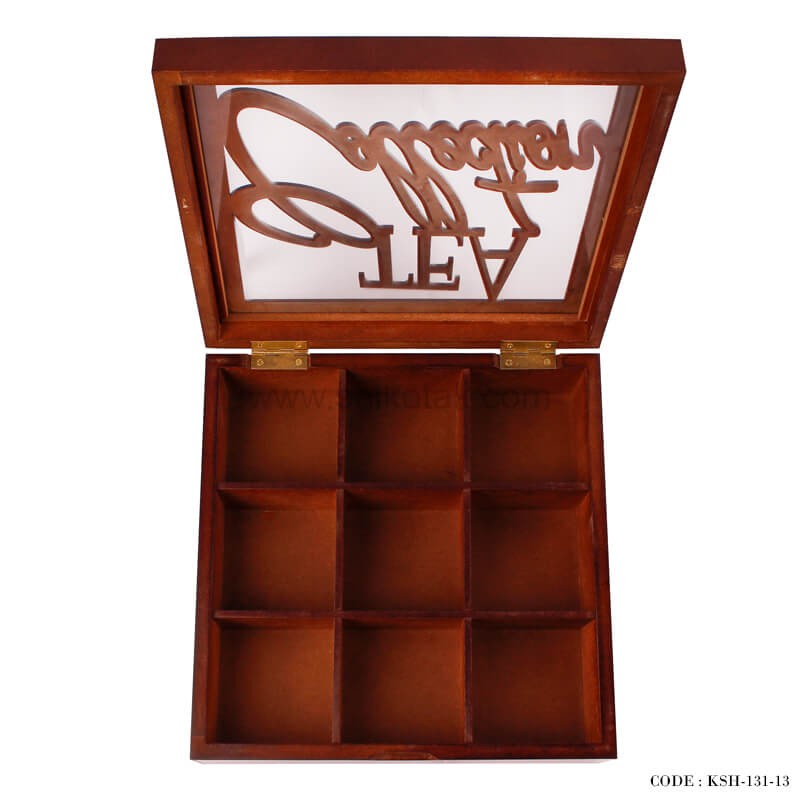 جعبه تی بگ چوبی 9 خانه