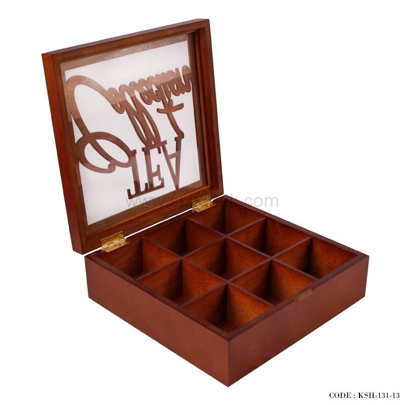 جعبه تی بگ چوبی 9 خانه