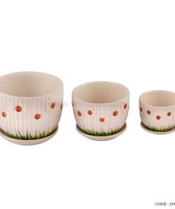 گلدان  سرامیکی سه سایز گل طبیعی طرح بابونه