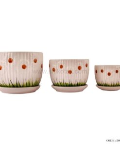 گلدان  سرامیکی سه سایز گل طبیعی طرح بابونه