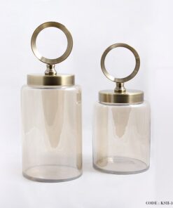 بانکه شیشه ای با درب فلزی دایره ای