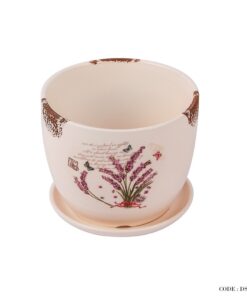 گلدان و زیر گلدانی سرامیکی طرح دسته گل