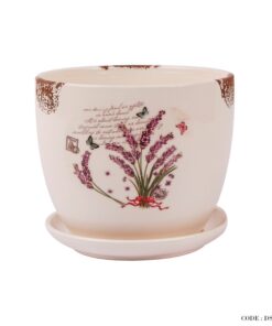 گلدان و زیر گلدانی سرامیکی طرح دسته گل