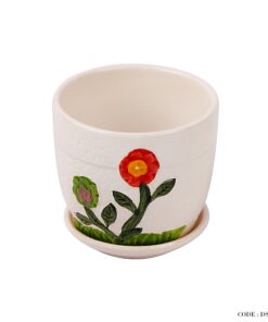 گلدان و زیر گلدانی سرامیکی طرح گل قرمز