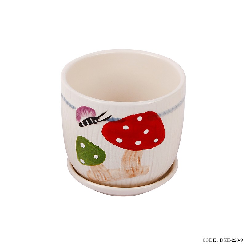 گلدان و زیر گلدانی سرامیکی طرح قارچ