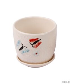 گلدان و زیر گلدانی سرامیکی طرح پروانه