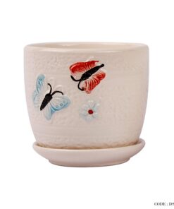 گلدان و زیر گلدانی سرامیکی طرح پروانه