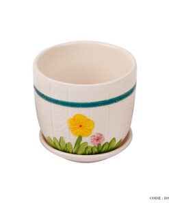 گلدان و زیر گلدانی سرامیکی طرح گل زرد