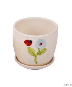 گلدان و زیر گلدانی سرامیکی طرح کفشدوزک