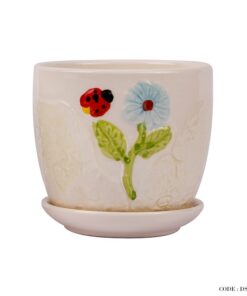 گلدان و زیر گلدانی سرامیکی طرح کفشدوزک