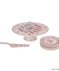 سرویس کیک خوری و پیش دستی آنجلا صورتی