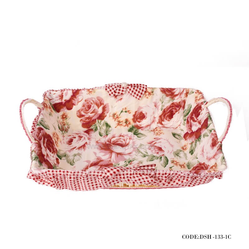 سبد نان حصیری مستطیل گلدار طرح Rosy