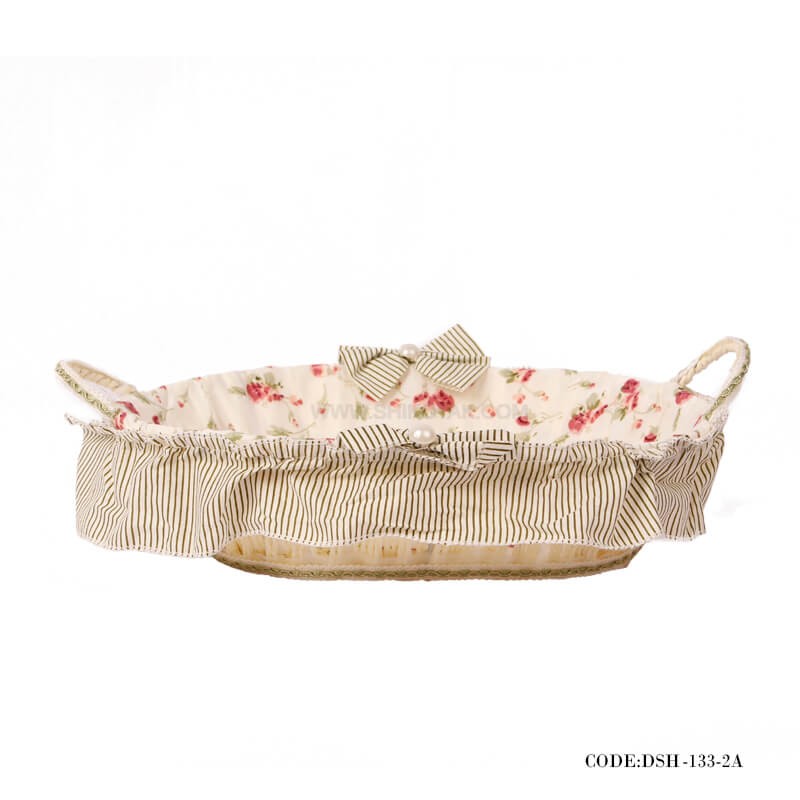 سبد نان و سبزی حصیری گلدار طرح Pink Rose
