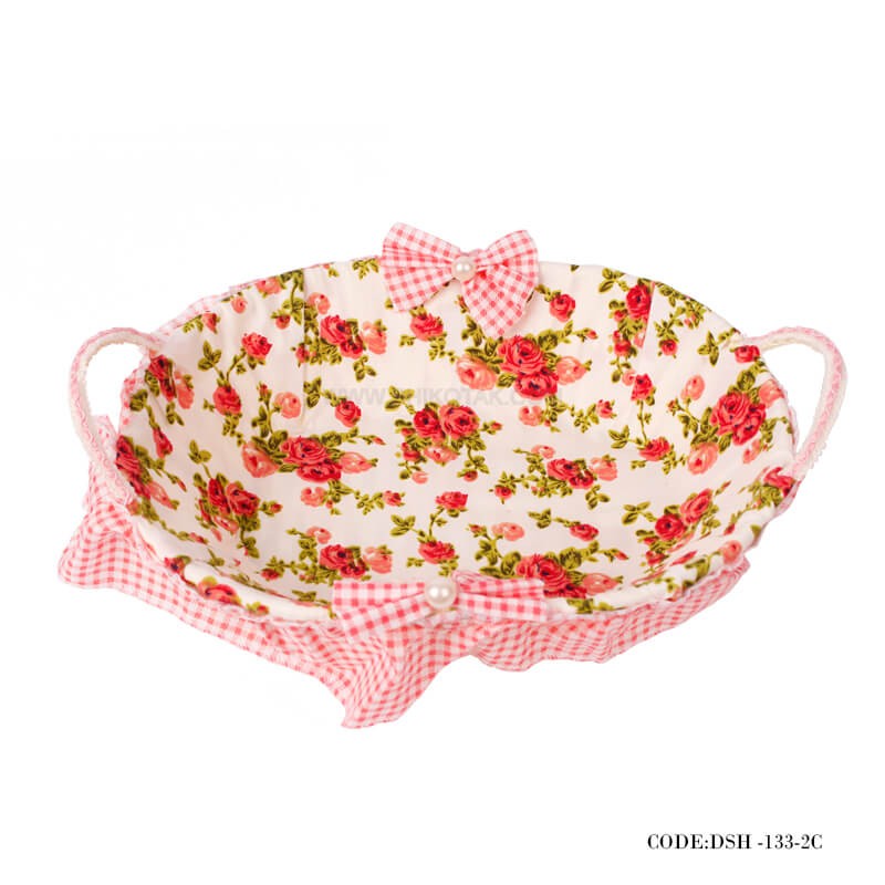 سبد نان و سبزی حصیری گلدار بیضی طرح باغ گل