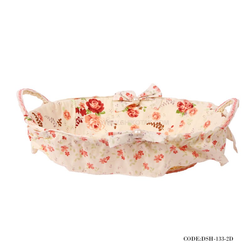 سبد نان عروس حصیری گلدار بیضی طرح Rose Flower