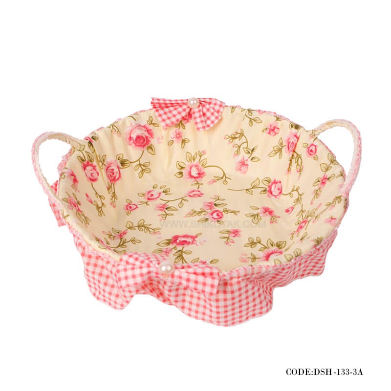 سبد حصیری نان و سبزی گرد طرح بوته رز