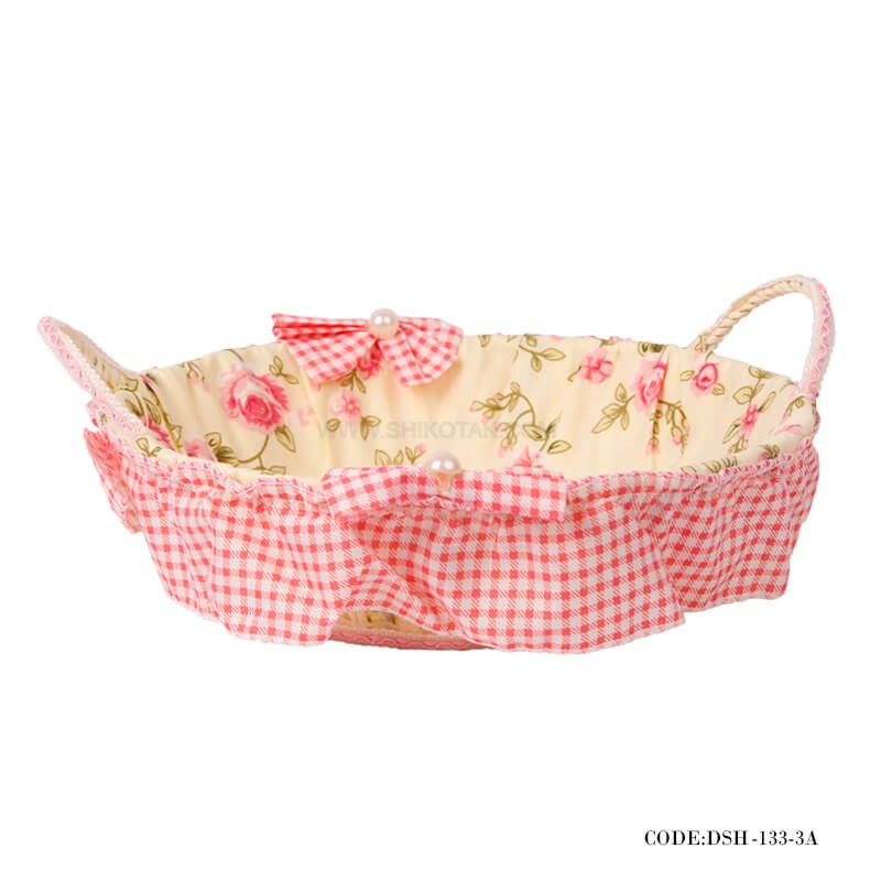 سبد حصیری نان و سبزی گرد طرح بوته رز