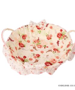 سبد حصیری نان عروس دسته دار گرد طرح Rose Flower