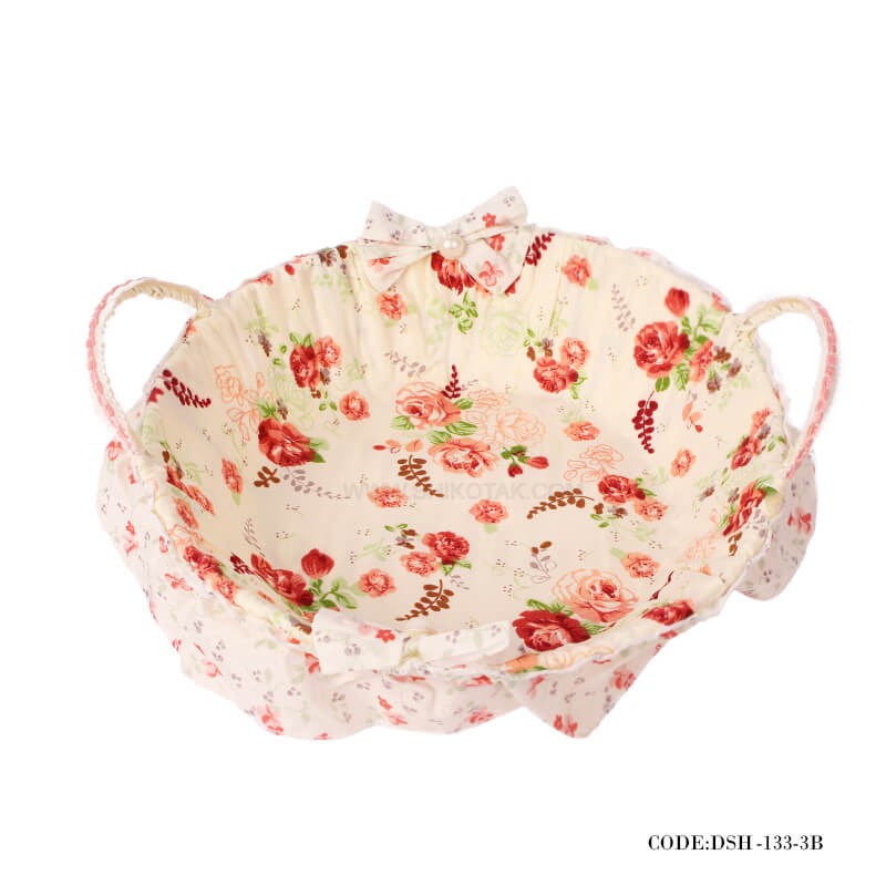 سبد حصیری نان عروس دسته دار گرد طرح Rose Flower