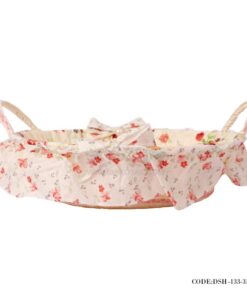 سبد حصیری نان عروس دسته دار گرد طرح Rose Flower