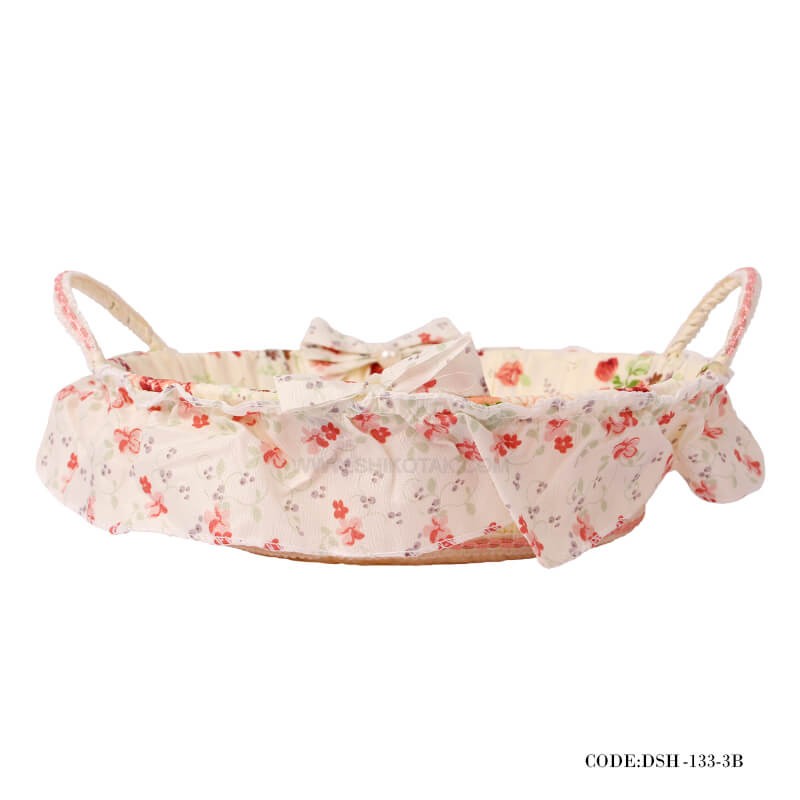 سبد حصیری نان عروس دسته دار گرد طرح Rose Flower