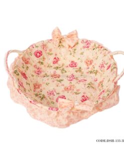 سبد نان حصیری گرد دسته دار طرح گل های رز