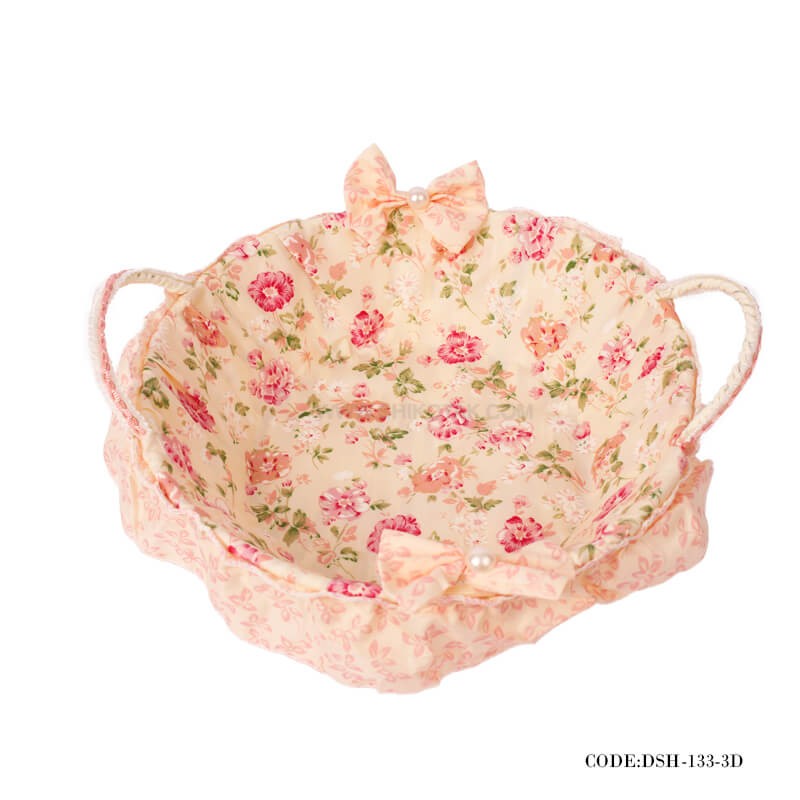 سبد نان حصیری گرد دسته دار طرح گل های رز