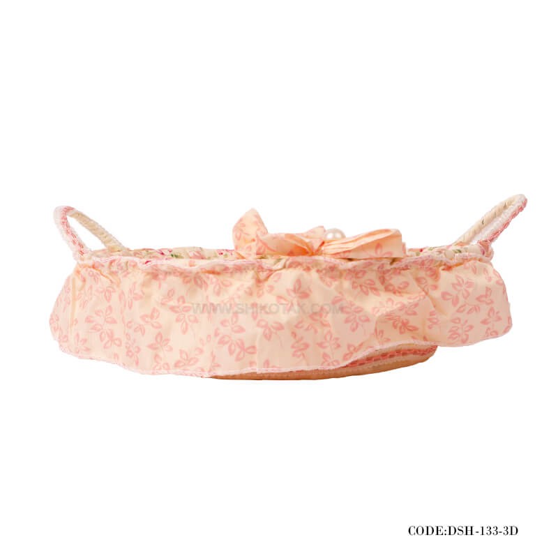 سبد نان حصیری گرد دسته دار طرح گل های رز