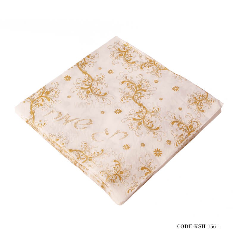 دستمال سفره فانتزی کاغذی بسته 20 عددی طرح گل های طلایی